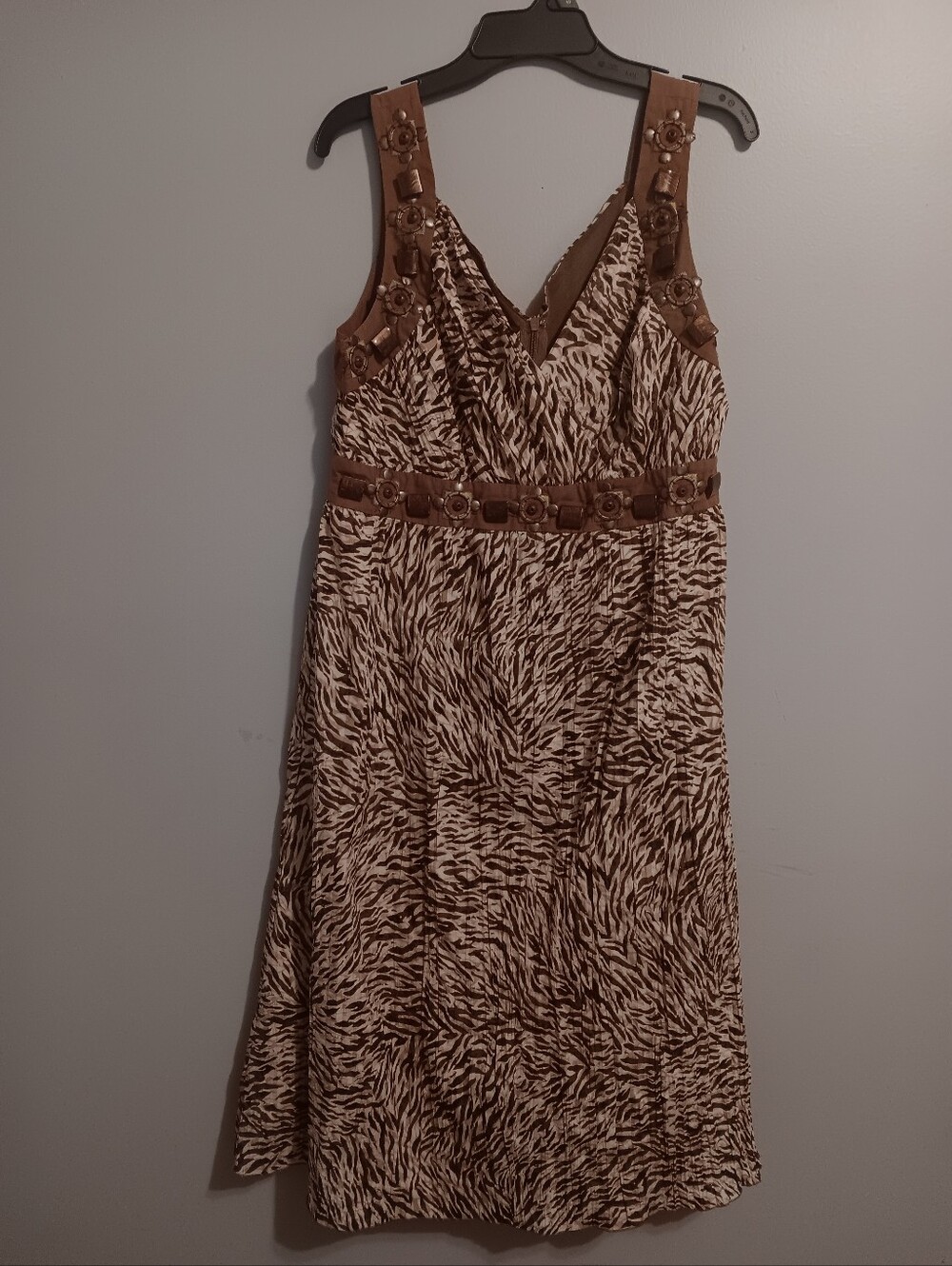 Spense Brown and Cream Animal Print Dress with V-Neck